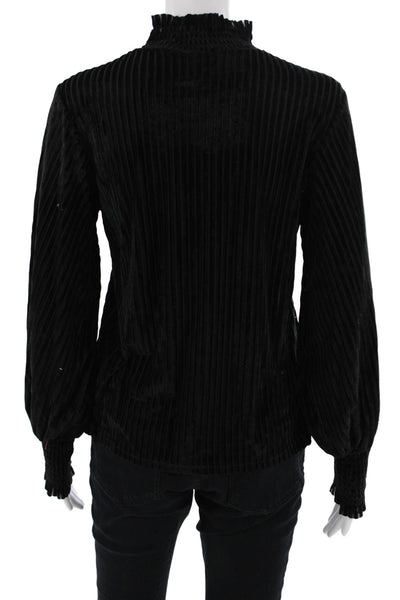 Molly Bracken Women Black Striped Mock Neck Long Sleeve Gothic Blouse Size S