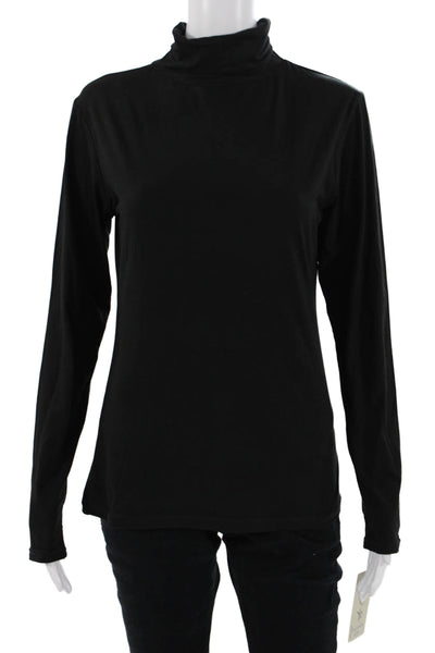 RD Womens Basic Mock Neck Long Sleeve Top Black 100% Cotton Size L