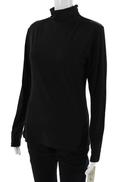 RD Womens Basic Mock Neck Long Sleeve Top Black 100% Cotton Size L