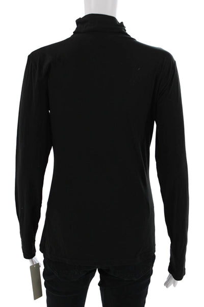 RD Womens Basic Mock Neck Long Sleeve Top Black 100% Cotton Size L