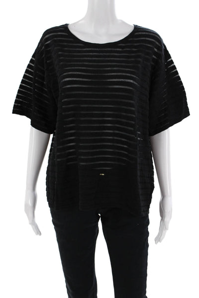 Michael Michael Kors Women Basic Black T-Shirt Short Sleeve Striped Size M