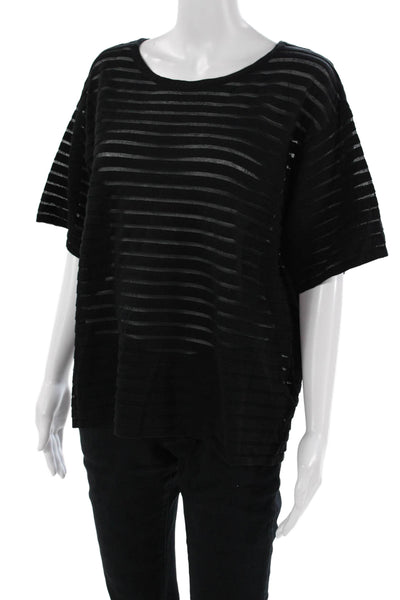 Michael Michael Kors Women Basic Black T-Shirt Short Sleeve Striped Size M