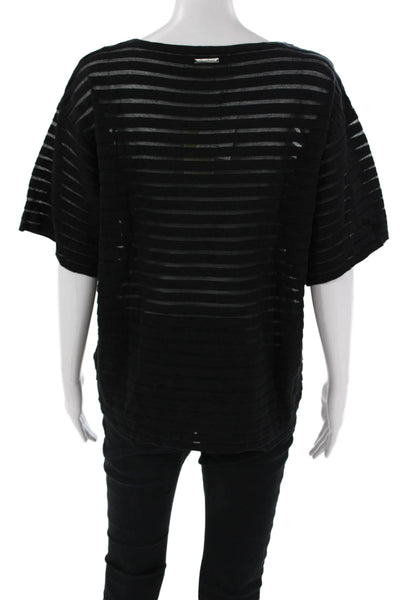 Michael Michael Kors Women Basic Black T-Shirt Short Sleeve Striped Size M