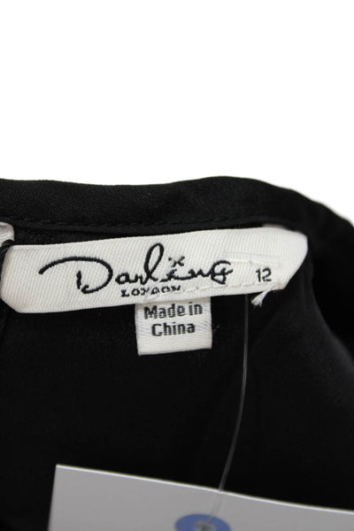 Darling Women Black Sleeveless Round Neck Tank Top Heart Polyester Size 12