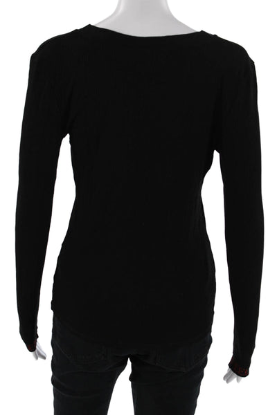 Desigual Women Black V-Neck Long Sleeve Basic T-Shirt 97% Viscose Size M