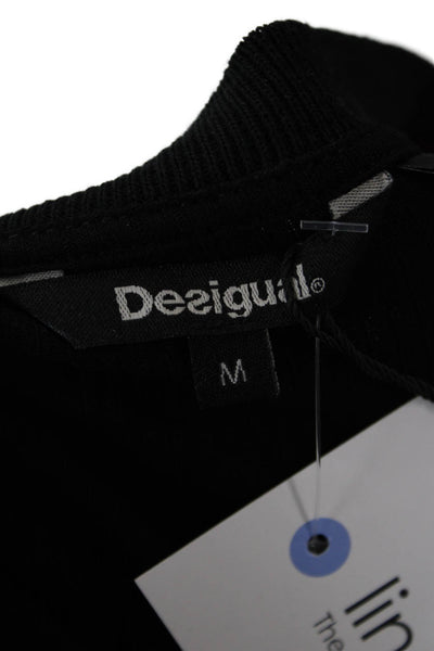 Desigual Women Black V-Neck Long Sleeve Basic T-Shirt 97% Viscose Size M