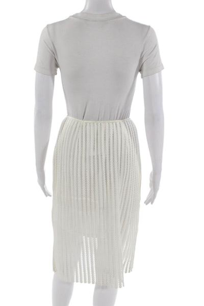 Sweewe Women Striped White Polyester Knee Length Skirt Size L