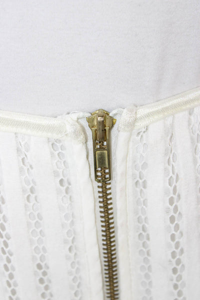 Sweewe Women Striped White Polyester Knee Length Skirt Size L