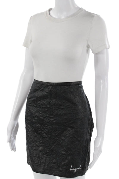 Desigual Women Mini Straight Pencil Skirt Black Floral Polyester Size 6
