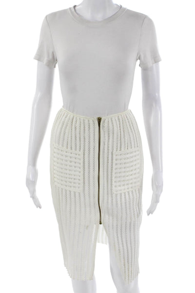 Sweewe Womens Straight Pencil Skirt White Striped Polyester Knee Length Size M
