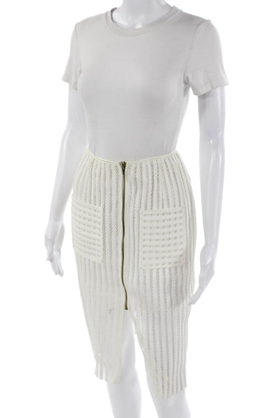 Sweewe Womens Straight Pencil Skirt White Striped Polyester Knee Length Size M