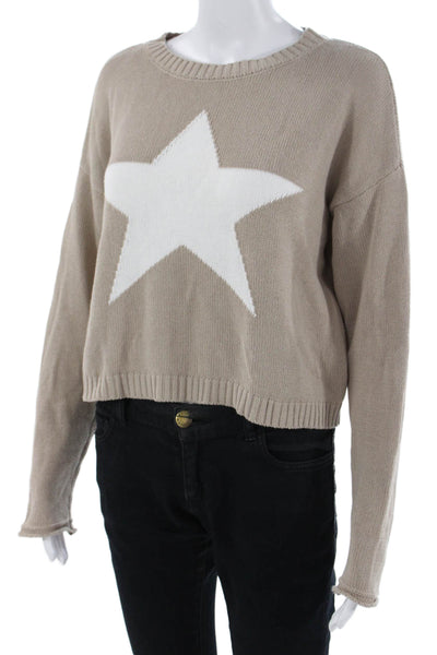 Z Supply Unisex Beige Cotton Crew Neck Pullover Sweater Long Sleeve Size XS