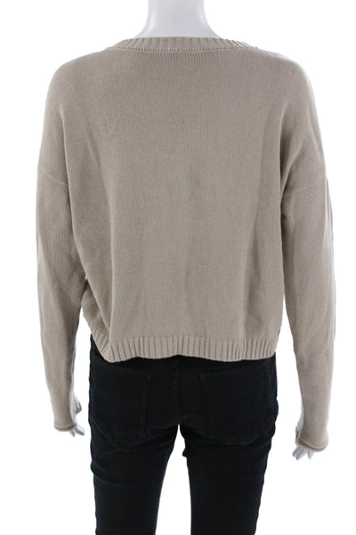 Z Supply Unisex Beige Cotton Crew Neck Pullover Sweater Long Sleeve Size XS