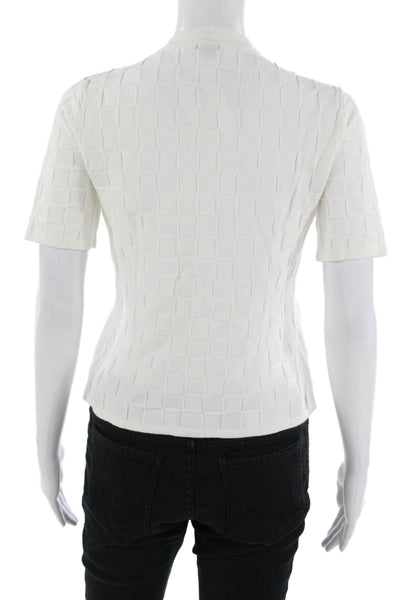Monrow Womens Basic V-Neck Checked Short Sleeve Polo White Cotton Blend Size S