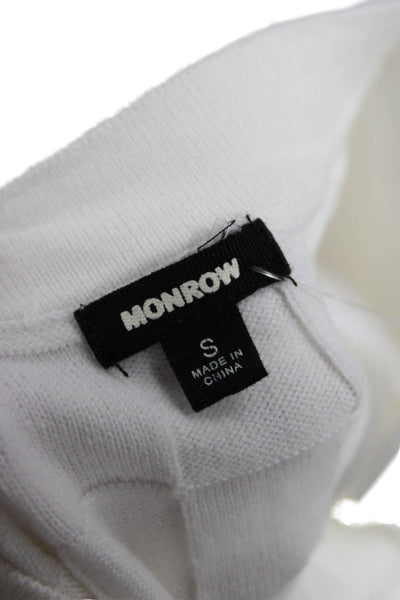 Monrow Womens Basic V-Neck Checked Short Sleeve Polo White Cotton Blend Size S