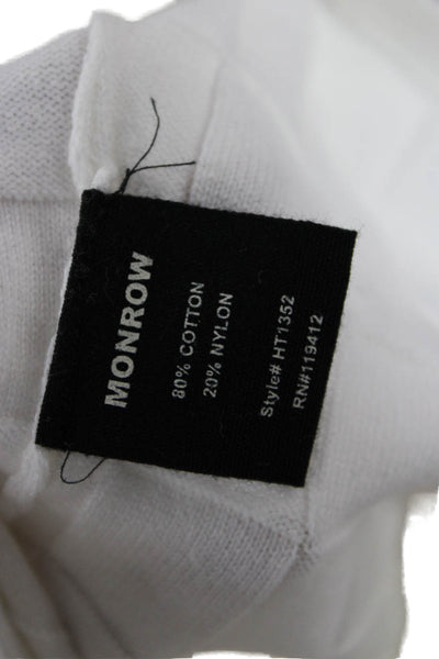 Monrow Womens Basic V-Neck Checked Short Sleeve Polo White Cotton Blend Size S