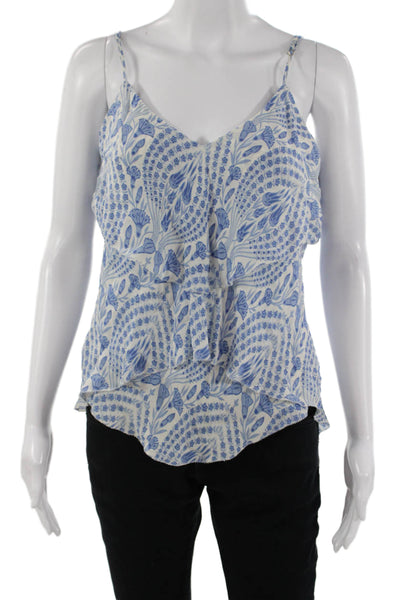 Intermix Women Camisole Blue Floral 100% Silk V-Neck Sleeveless Bohemian Size S