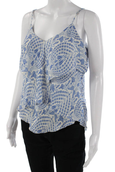Intermix Women Camisole Blue Floral 100% Silk V-Neck Sleeveless Bohemian Size S