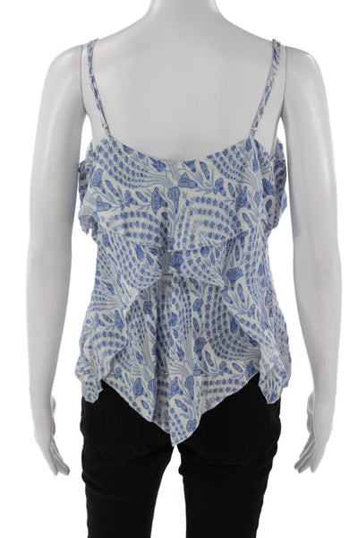 Intermix Women Camisole Blue Floral 100% Silk V-Neck Sleeveless Bohemian Size S