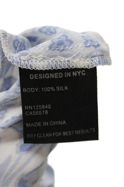 Intermix Women Camisole Blue Floral 100% Silk V-Neck Sleeveless Bohemian Size S