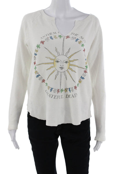 Daydreamer Women Pullover Sweatshirt White V-Neck Music Long Sleeve Size XS