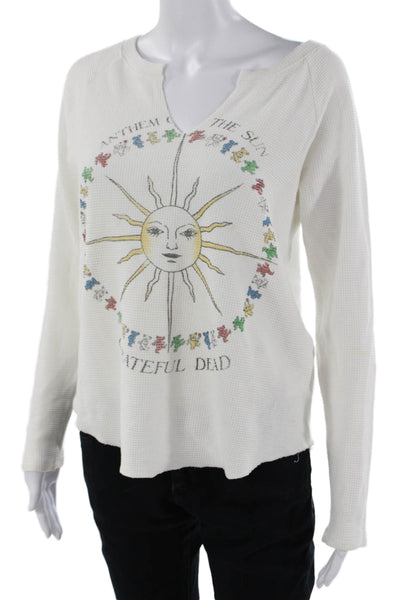 Daydreamer Women Pullover Sweatshirt White V-Neck Music Long Sleeve Size XS