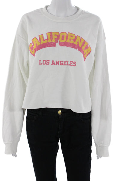 Supermrkt Women Pullover Sweatshirt White Graphic Crew Neck Long Sleeve Size S