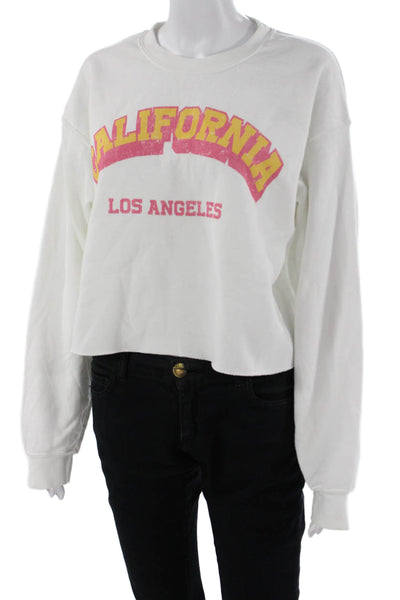 Supermrkt Women Pullover Sweatshirt White Graphic Crew Neck Long Sleeve Size S
