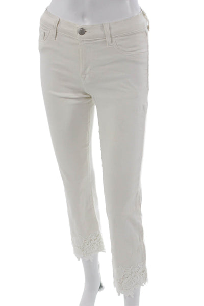 J Brand Womens Cropped Ankle Mid Rise Jeans White Button Fly Size 25