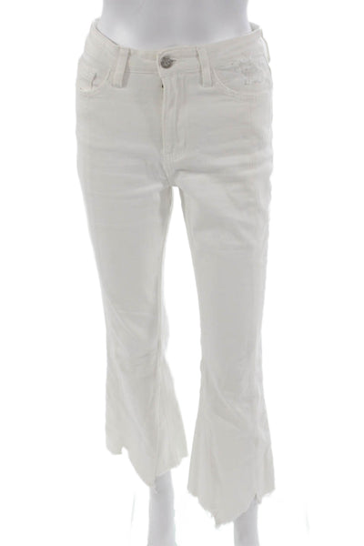 Vervet Womens Cropped Flared White Jeans Mid Rise Button Size 25