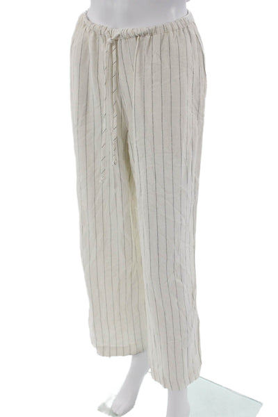 Robertson + Rodeo Women White Striped Rayon Nylon Drawstring Sweatpants Size S