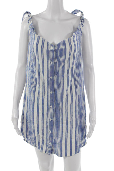 Bella Dahl Womens Striped Shirt Dress Blue Sleeveless Button Short Size XS