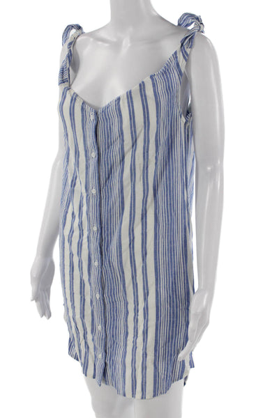 Bella Dahl Womens Striped Shirt Dress Blue Sleeveless Button Short Size XS