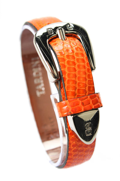 Tardini Unisex Adults Thin Genuine Lizard Buckle Bracelet 8" Orange