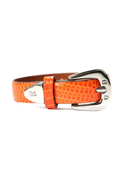 Tardini Unisex Adults Thin Genuine Lizard Buckle Bracelet 8" Orange