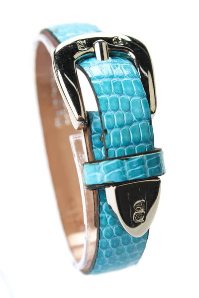 Tardini Unisex Adults Thin Genuine Lizard Buckle Bracelet 8" Sky Blue