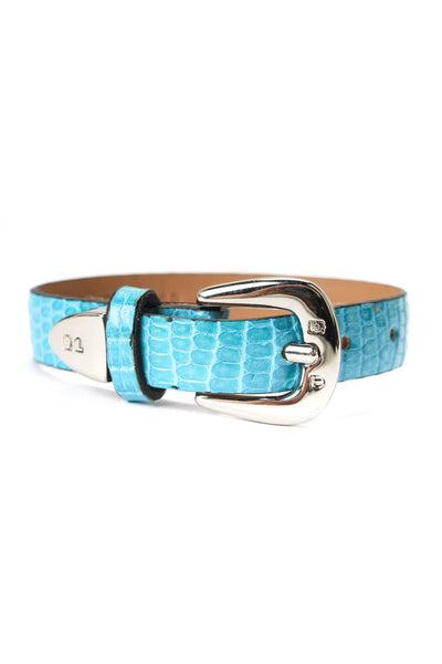 Tardini Unisex Adults Thin Genuine Lizard Buckle Bracelet 8" Sky Blue