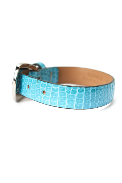Tardini Unisex Adults Thin Genuine Lizard Buckle Bracelet 8" Sky Blue