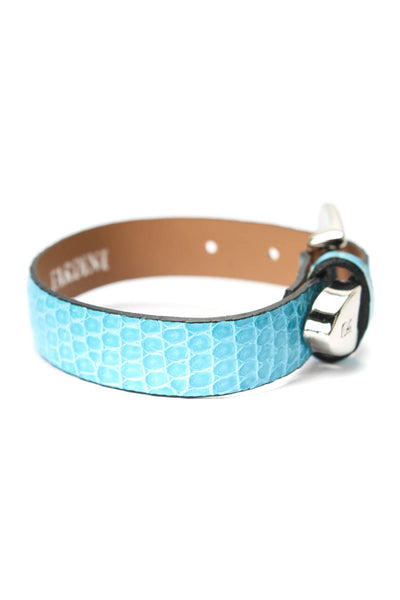 Tardini Unisex Adults Thin Genuine Lizard Buckle Bracelet 8" Sky Blue