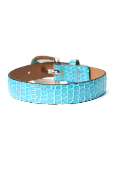 Tardini Unisex Adults Thin Genuine Lizard Buckle Bracelet 8" Sky Blue