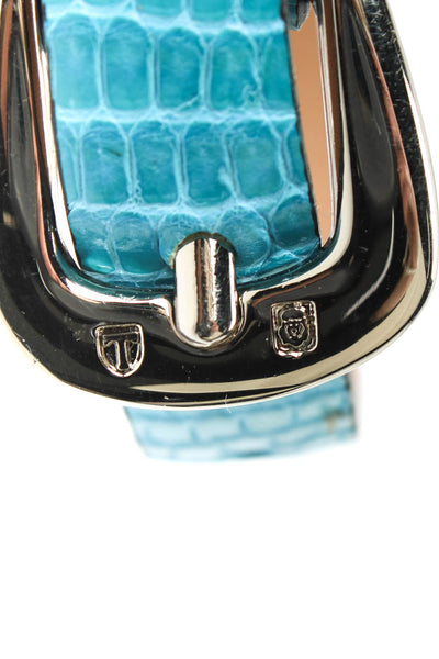Tardini Unisex Adults Thin Genuine Lizard Buckle Bracelet 8" Sky Blue