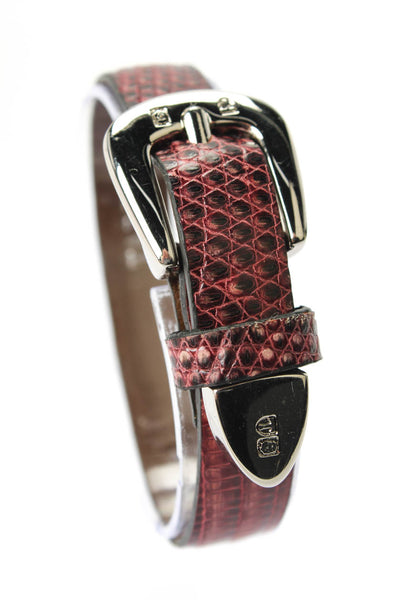 Tardini Unisex Adults Thin Genuine Lizard Buckle Bracelet 8" Dark Purple
