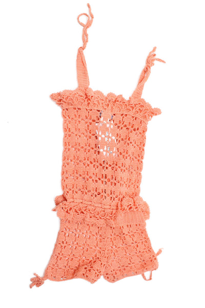 Anna Kosturova Girls Crochet Sleeveless Romper Orange Size 2Y