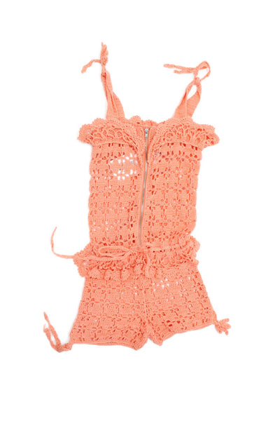 Anna Kosturova Girls Crochet Sleeveless Romper Orange Size 2Y