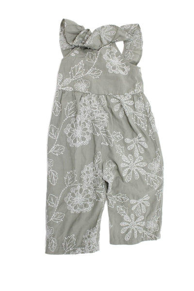 Zara Girls Embroidered Sleeveless Jumpsuit Sage Size 2-3Y