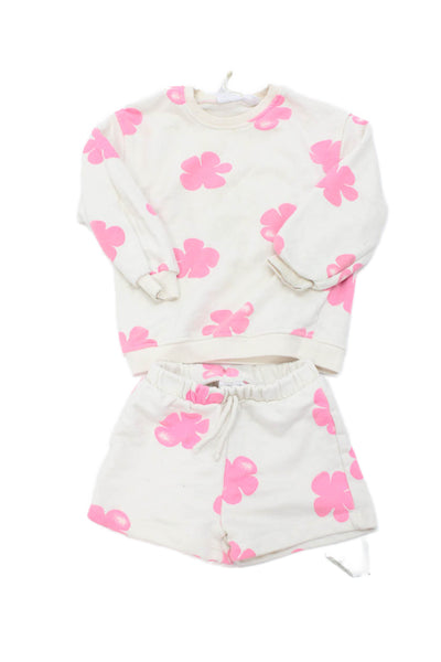 Zara Girls Cotton Floral Sweatshirt + Shorts Set Cream Size 2-3Y