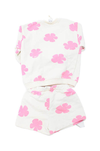 Zara Girls Cotton Floral Sweatshirt + Shorts Set Cream Size 2-3Y