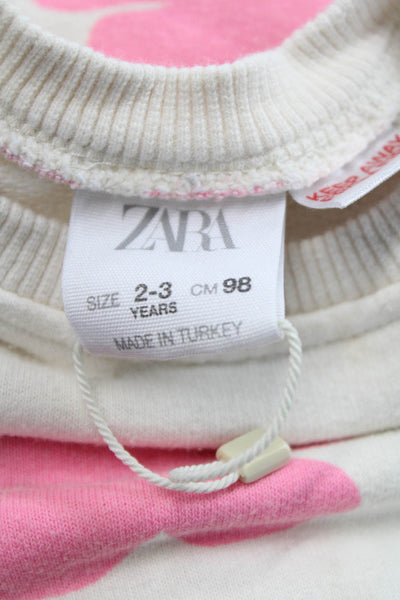 Zara Girls Cotton Floral Sweatshirt + Shorts Set Cream Size 2-3Y