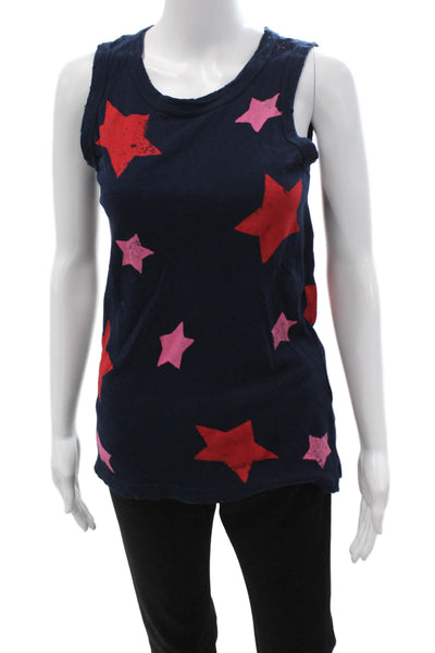 Current/Elliott Womens Basic Stars Graphic Tank Dark Blue 100% Cotton Size 0