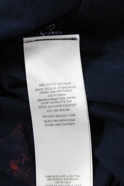 Current/Elliott Womens Basic Stars Graphic Tank Dark Blue 100% Cotton Size 0